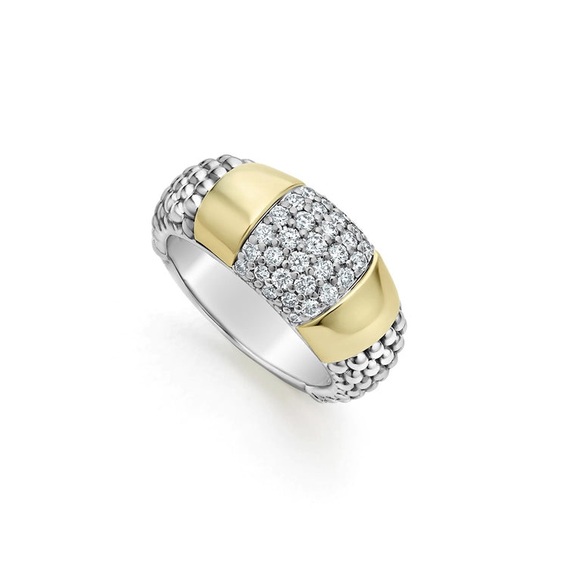 LAGOS HIGH BAR Two-Tone Station Diamond Ring - Picture 1 of 12